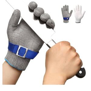 Stainless Steel Cut-Resistant Glove with Blue Strap
